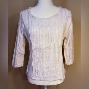 EUC Top: Figure-Flattering Vertical Pintucks, Pullover, Boat Neck, 2/3-Sleeves